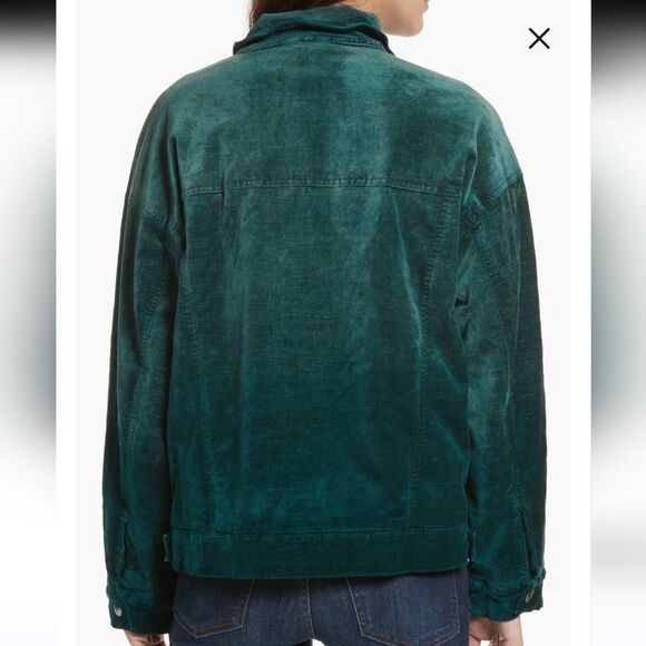 Free People Emerald Green Glam  Velvet Trucker Jacket with Silver Button… - Picture 14 of 14
